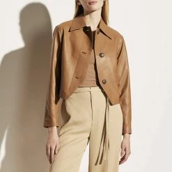 Vince Tan Leather Boxy Jacket