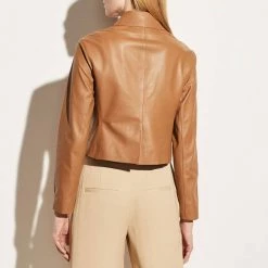 Vince Tan Leather Boxy Jacket -JacketsSale Sales 18160168 3