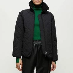 Jigsaw Black Knit Collar Quilted Jacket