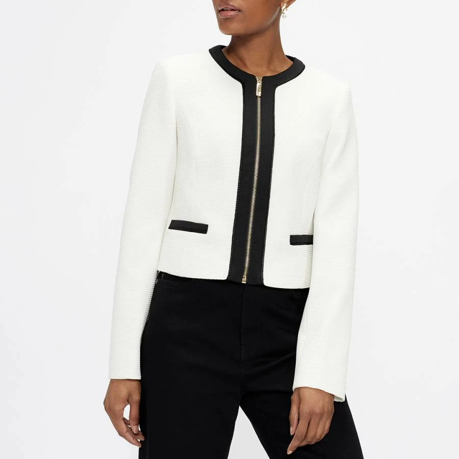 Ted Baker White Ellfa Monochrome Textured Cropped Jacket 3 Ted Baker White Ellfa Monochrome Textured Cropped Jacket