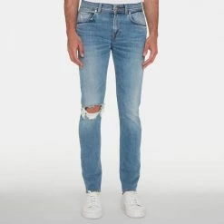 7 For All Mankind Pale Blue Slimmy Distressed Stretch Jeans