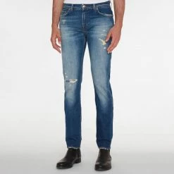 7 For All Mankind Faded Blue Ronnie Distressed Stretch Jeans