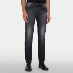 7 For All Mankind Washed Black Slimmy Tapered Stretch Jeans