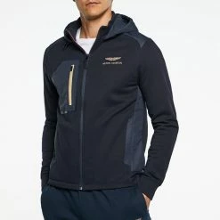 Hackett London Navy AMR Cotton Blend Hooded Jacket