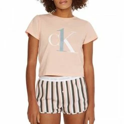 Calvin Klein Pink Striped Shorts & T-Shirt Cotton Set
