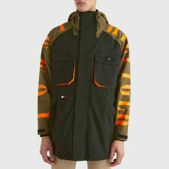 Tommy Hilfiger Green Contrast Detail Parka Coat