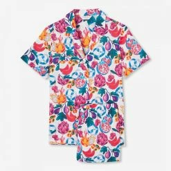 Derek Rose White Multi Ledbury 50 Shortie Pj Set