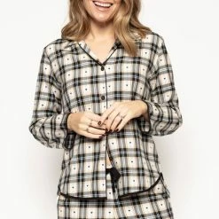 Cyberjammies Cream Beth Heart Dobby Check Pyjama Top