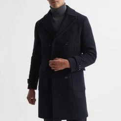 Reiss Navy Fall Wool Blend Longline Coat
