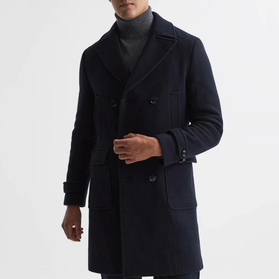 Reiss Navy Fall Wool Blend Longline Coat 3 Reiss Navy Fall Wool Blend Longline Coat