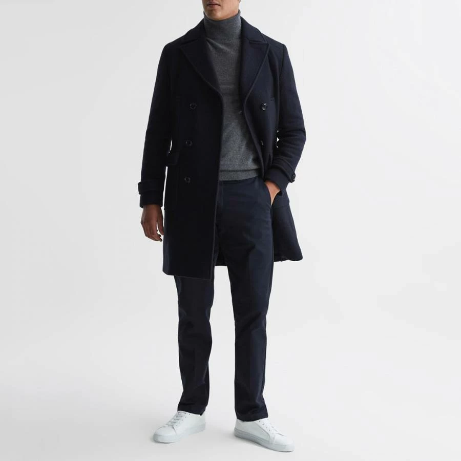 Reiss Navy Fall Wool Blend Longline Coat 5 Reiss Navy Fall Wool Blend Longline Coat - Image 3
