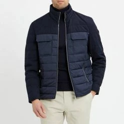 Reiss Navy Grant Contrast Quilted Jacket