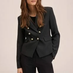 Mango Black Double-Breasted Blazer