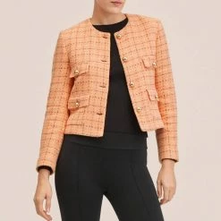 Mango Orange Pocket Tweed Jacket