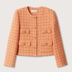 Mango Orange Pocket Tweed Jacket -JacketsSale Sales 18266661 4