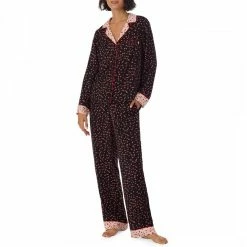 DKNY Black Hearts Love Satin Notch Collar Pajama Set