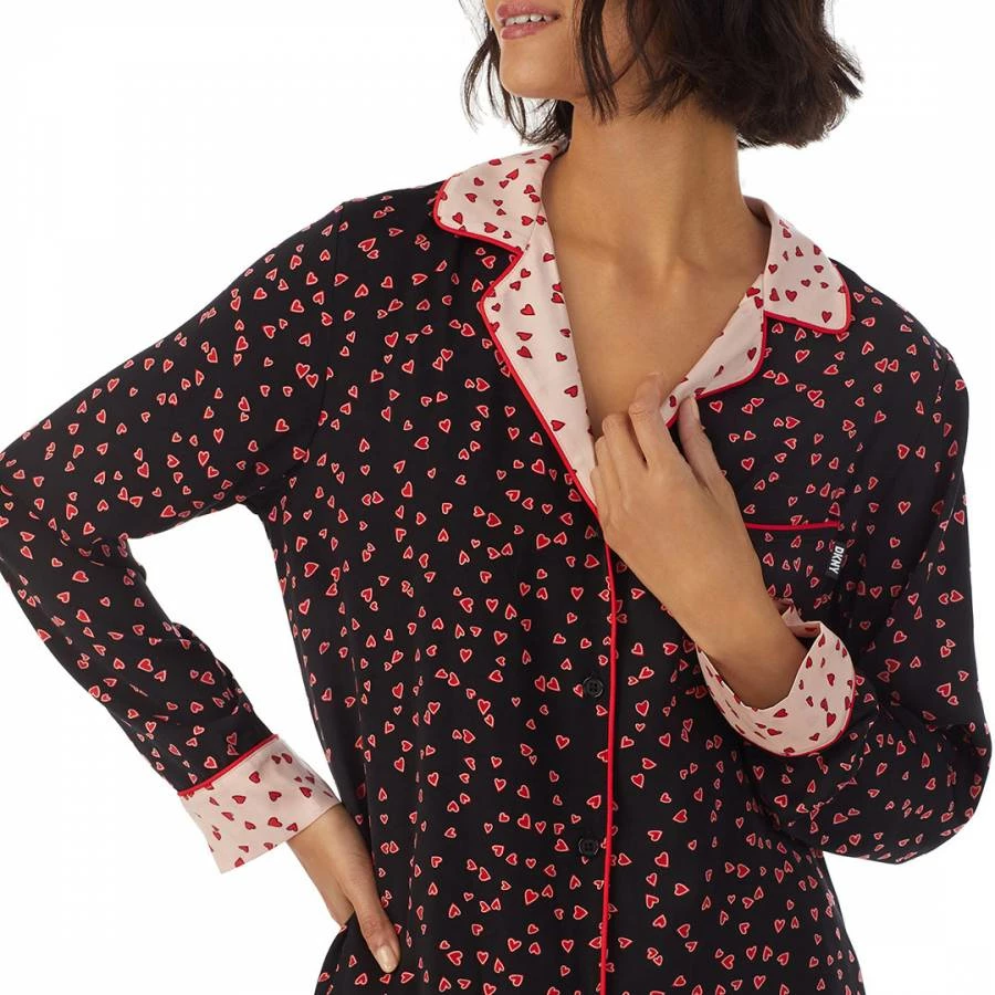 DKNY Black Hearts Love Satin Notch Collar Pajama Set 4 DKNY Black Hearts Love Satin Notch Collar Pajama Set - Image 2