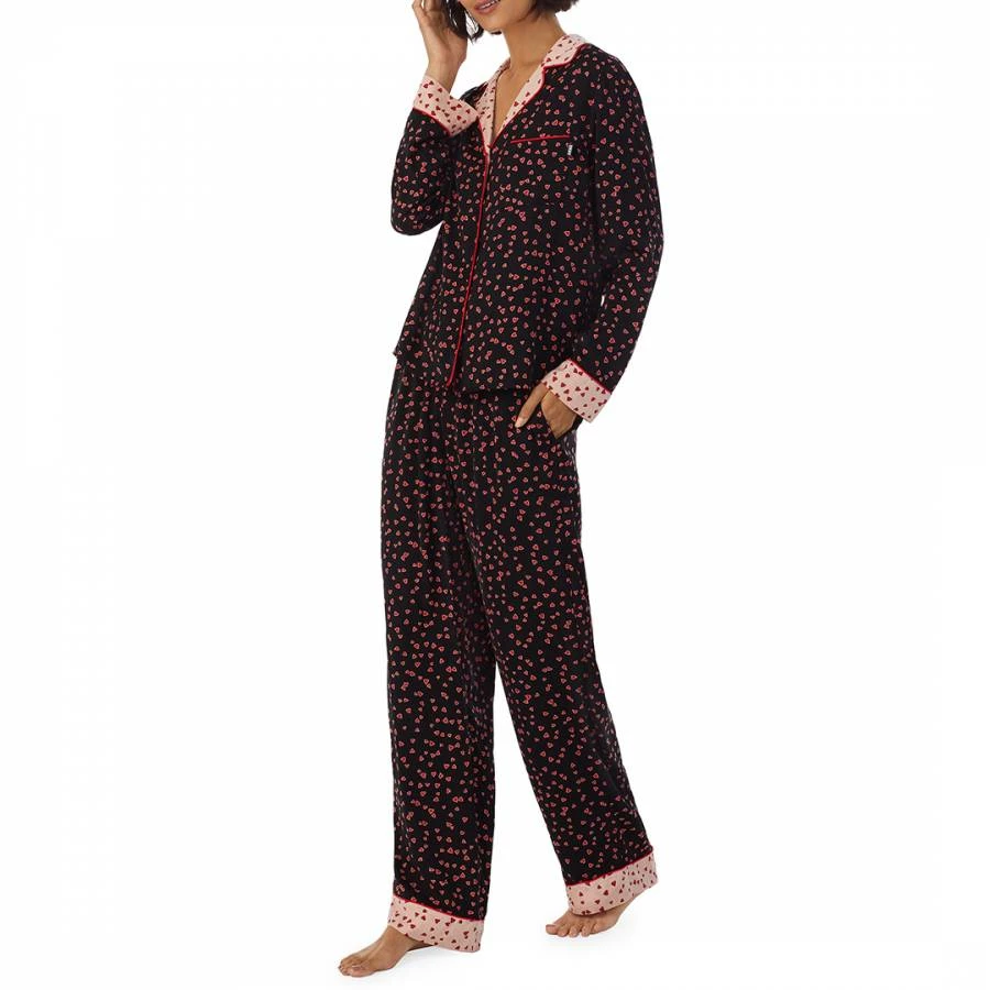 DKNY Black Hearts Love Satin Notch Collar Pajama Set 5 DKNY Black Hearts Love Satin Notch Collar Pajama Set - Image 3