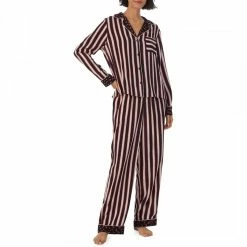DKNY Black Stripe Love Satin Notch Collar Pajama Set