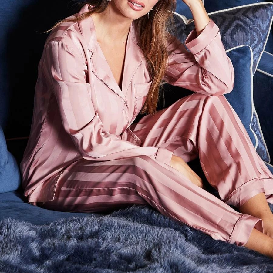 SOSANDAR Blush Pink Stripe Print Pyjama Bottoms 4 SOSANDAR Blush Pink Stripe Print Pyjama Bottoms - Image 2