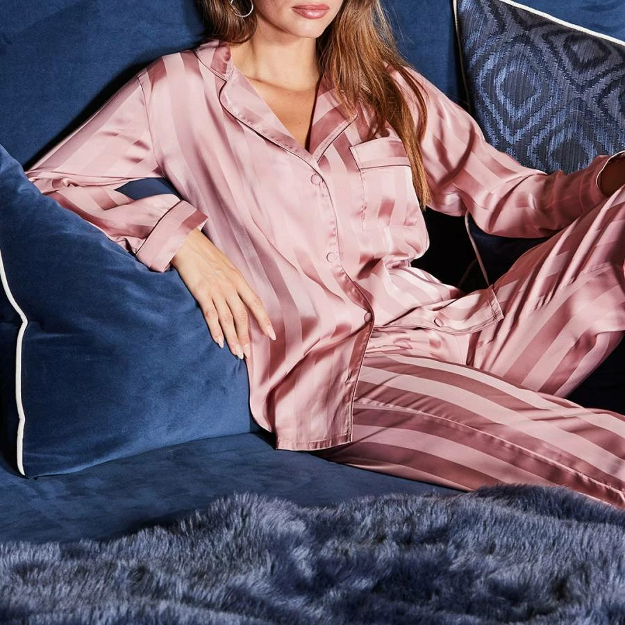 SOSANDAR Blush Pink Stripe Print Pyjama Bottoms 6 SOSANDAR Blush Pink Stripe Print Pyjama Bottoms - Image 4