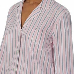 Lauren Ralph Lauren Pink Stripe Classic Woven 3/4 Sleeve Notch Collar Pyjama Set -JacketsSale Sales 18288651 3