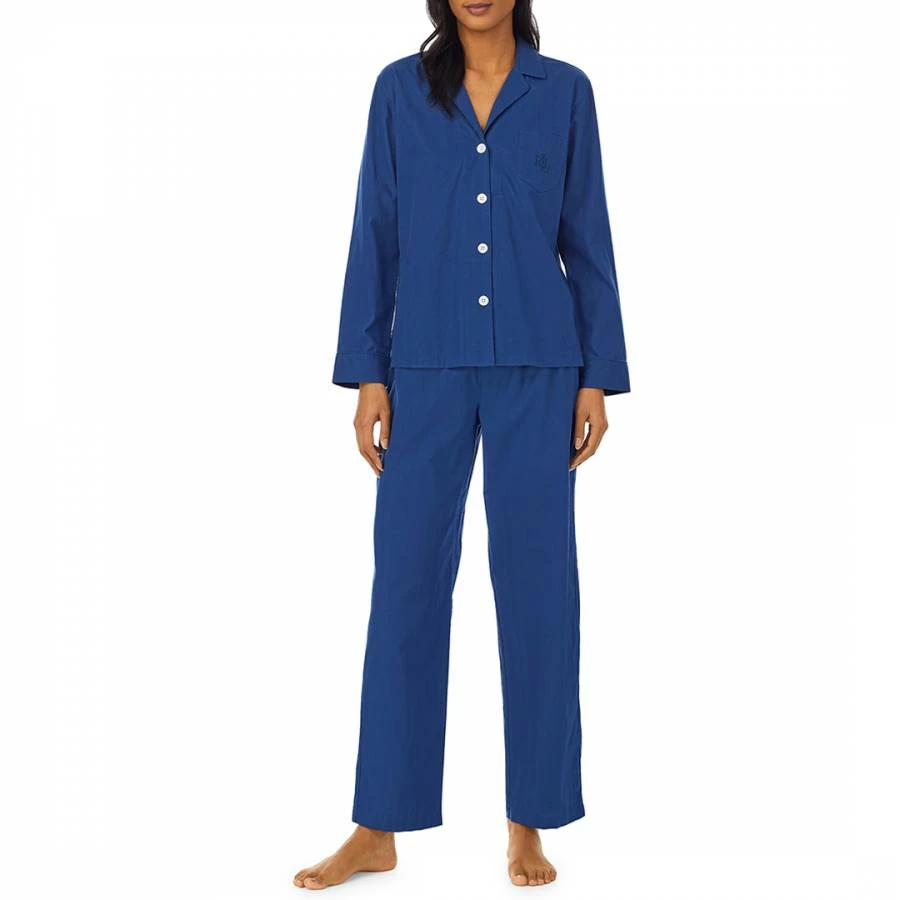 Lauren Ralph Lauren Blue BCI Cotton Herringbone Notch Collar Pyjama Set 3 Lauren Ralph Lauren Blue BCI Cotton Herringbone Notch Collar Pyjama Set