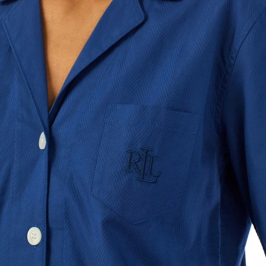 Lauren Ralph Lauren Blue BCI Cotton Herringbone Notch Collar Pyjama Set 5 Lauren Ralph Lauren Blue BCI Cotton Herringbone Notch Collar Pyjama Set - Image 3
