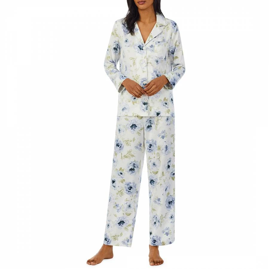 Lauren Ralph Lauren Blue Floral Notch Collar Satin Pyjama Set 3 Lauren Ralph Lauren Blue Floral Notch Collar Satin Pyjama Set
