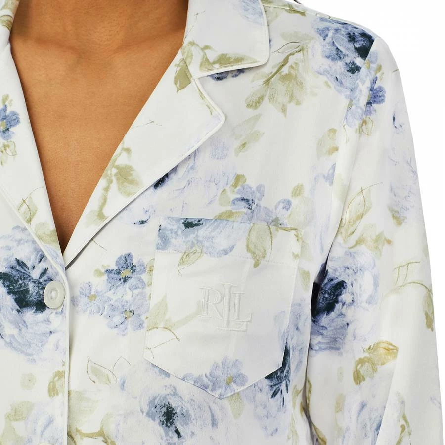 Lauren Ralph Lauren Blue Floral Notch Collar Satin Pyjama Set 5 Lauren Ralph Lauren Blue Floral Notch Collar Satin Pyjama Set - Image 3