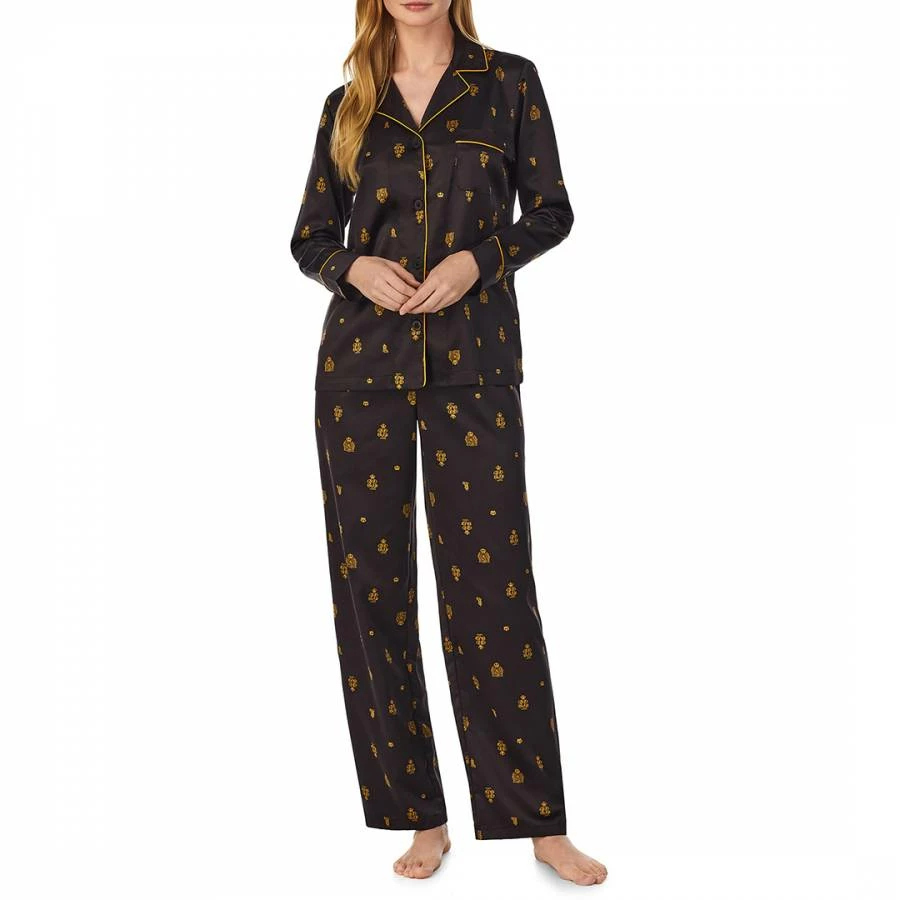 Lauren Ralph Lauren Black & Yellow Satin Giftable Notch Collar Pajamas 3 Lauren Ralph Lauren Black & Yellow Satin Giftable Notch Collar Pajamas