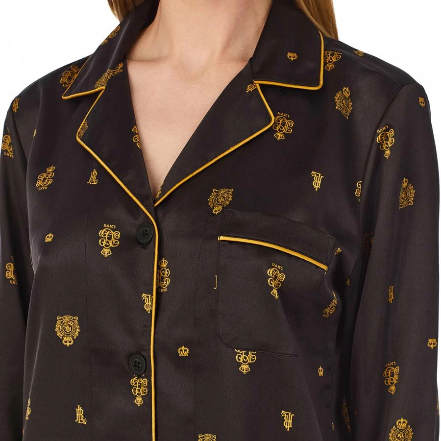 Lauren Ralph Lauren Black & Yellow Satin Giftable Notch Collar Pajamas 5 Lauren Ralph Lauren Black & Yellow Satin Giftable Notch Collar Pajamas - Image 3