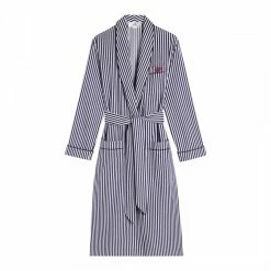 Victoria Beckham Navy Striped Nightwear Cotton Robe
