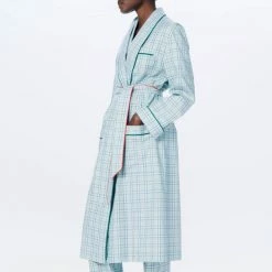 Victoria Beckham Mint Green Checked Nightwear Cotton Robe
