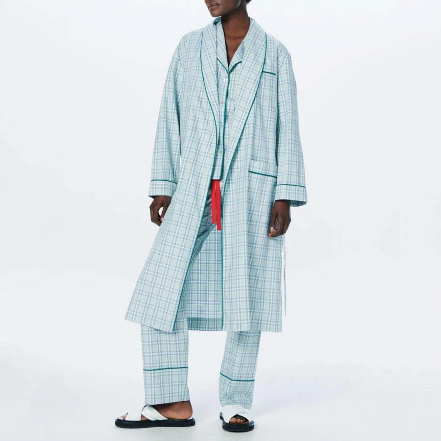 Victoria Beckham Mint Green Checked Nightwear Cotton Robe 4 Victoria Beckham Mint Green Checked Nightwear Cotton Robe - Image 2
