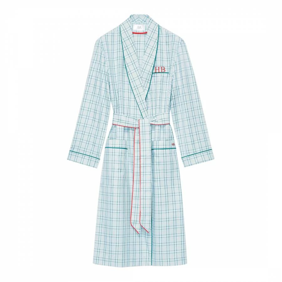 Victoria Beckham Mint Green Checked Nightwear Cotton Robe 6 Victoria Beckham Mint Green Checked Nightwear Cotton Robe - Image 4