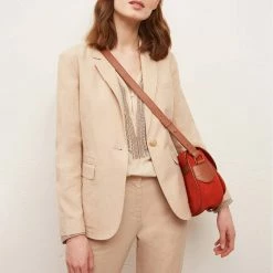 GERARD DAREL Cream Alexa Linen Cotton Blend Blazer