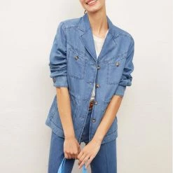 GERARD DAREL Blue Anais Linen Cotton Blend Jacket