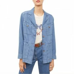 GERARD DAREL Blue Anais Linen Cotton Blend Jacket -JacketsSale Sales 18338699 3