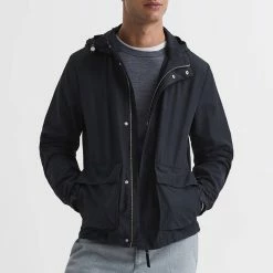 Reiss Navy Pierlo Hooded Technical Jacket