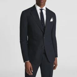Reiss Navy Kin Single Breasted Linen Jacket