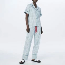 Victoria Beckham Green Cotton Plaid Check Sleep Set