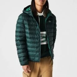Lacoste Dark Green Quilted Hooded Jacket