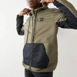 True Religion Khaki Hooded Windbreaker Jacket