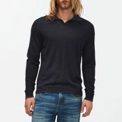 7 For All Mankind Navy Merino Wool Polo Jumper