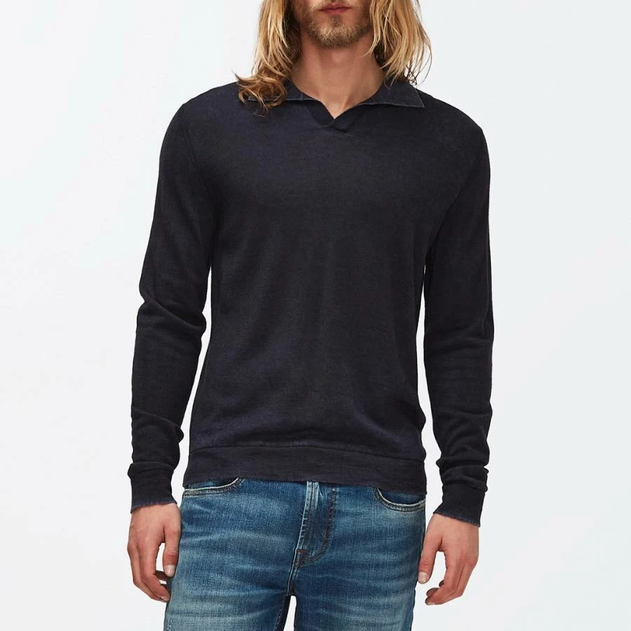 7 For All Mankind Navy Merino Wool Polo Jumper 3 7 For All Mankind Navy Merino Wool Polo Jumper