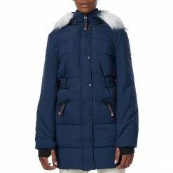 GEOGRAPHICAL NORWAY Navy Faux Fur Hooded Parka